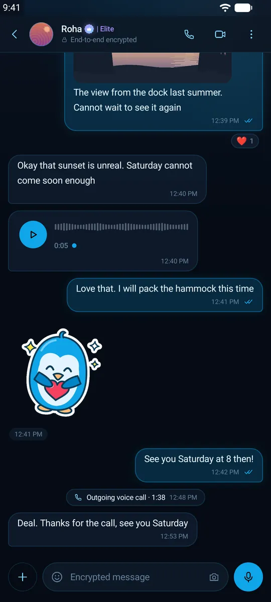 A first conversation in Frozen Chat
