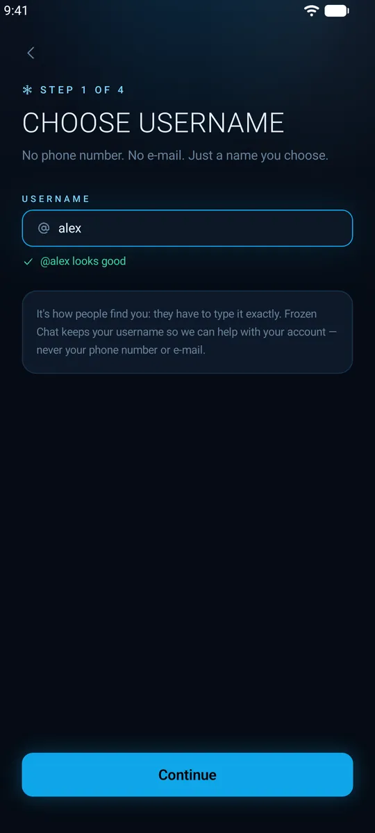 Choosing a username in Frozen Chat